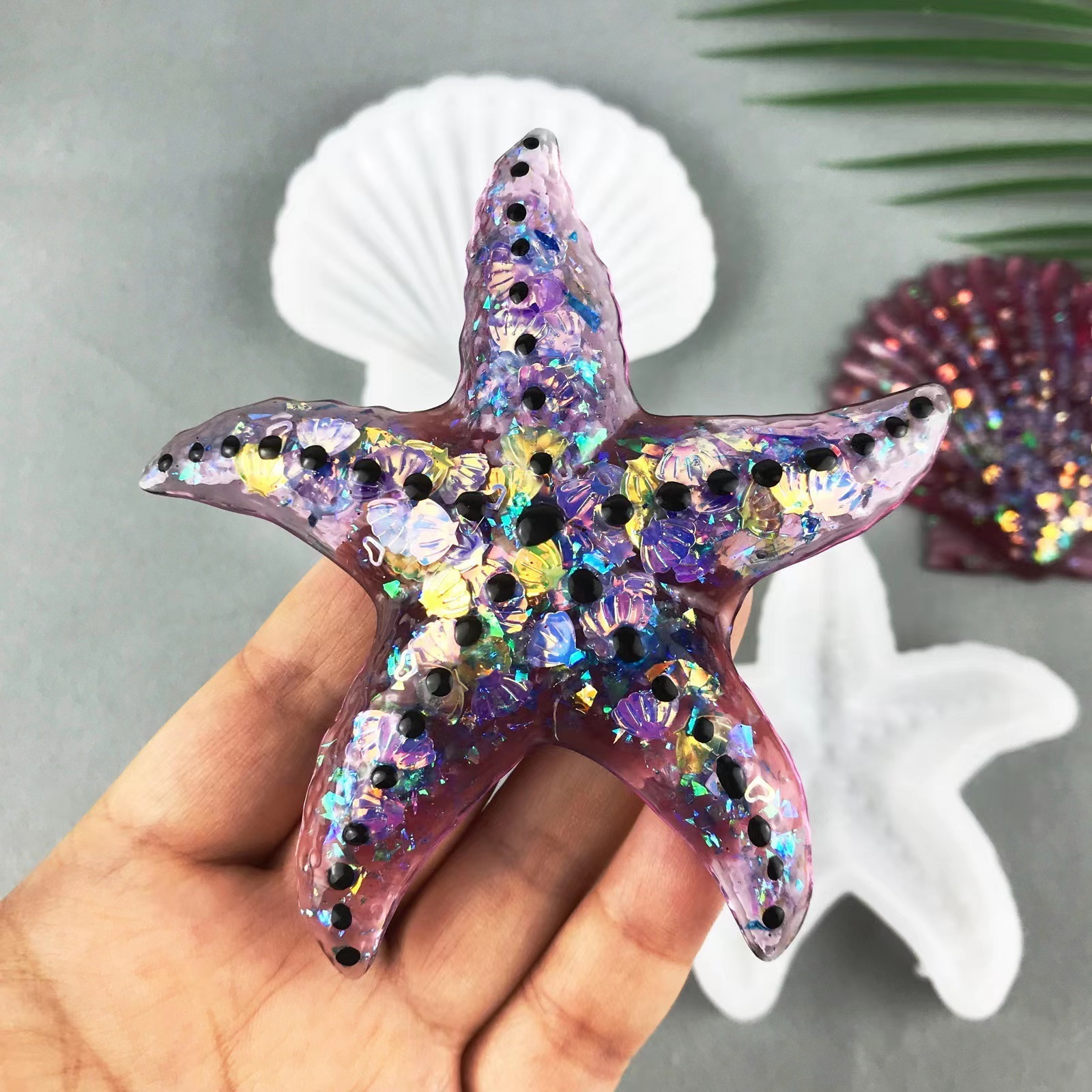 Semi solid sea star drop glue mold DIY ocean series ornaments semi solid sea star shell silicone mold