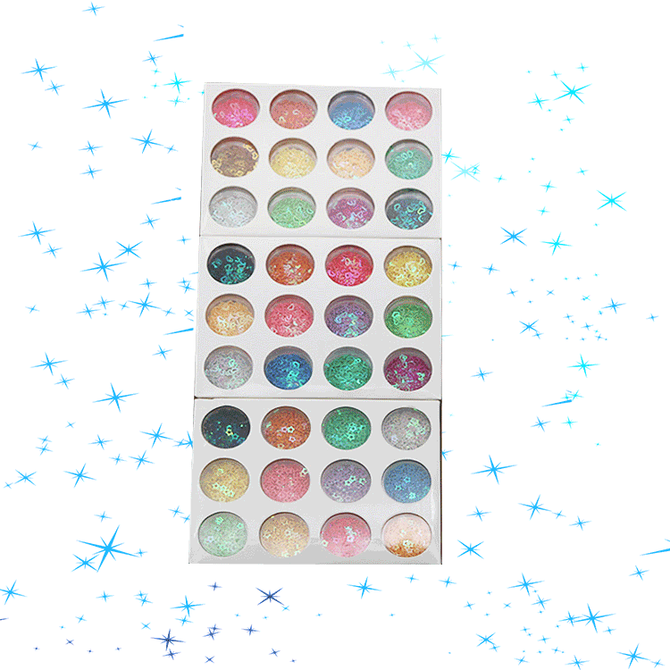 A box of 12 colors of glitter