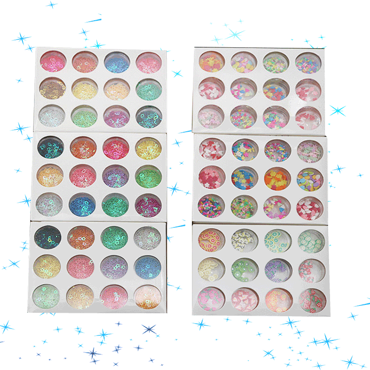 A box of 12 colors of glitter