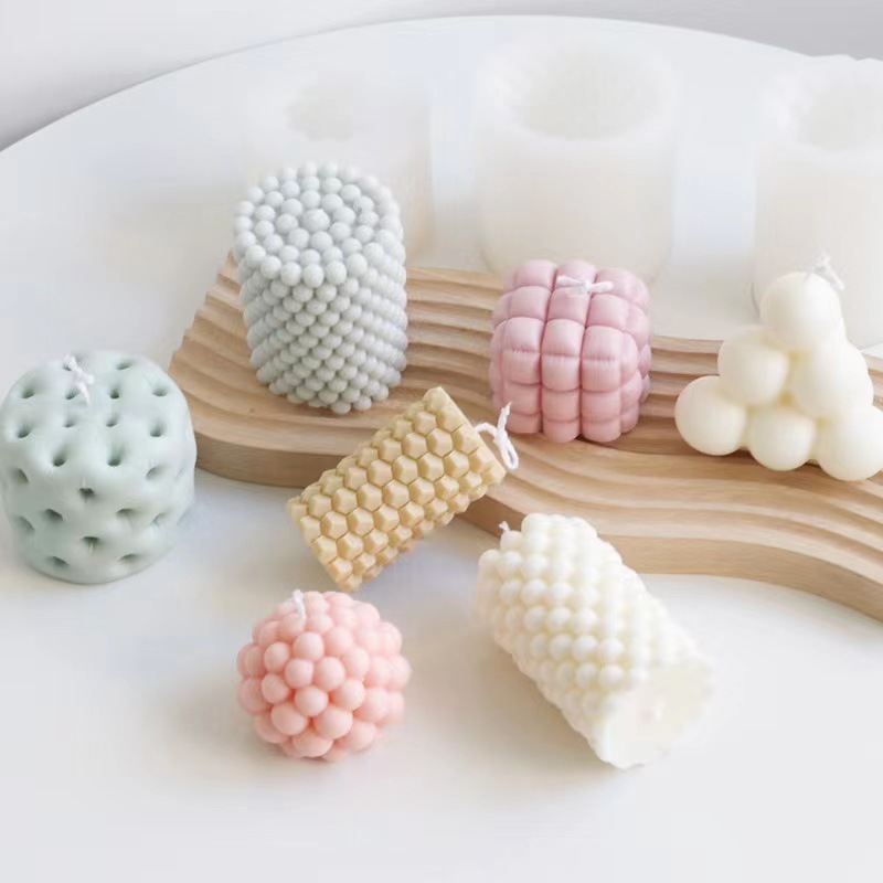 INS Korean Style Light Luxury Simple Bubble Geometry Aromatherapy Candle DIY Cylinder Ball Silicone Mold