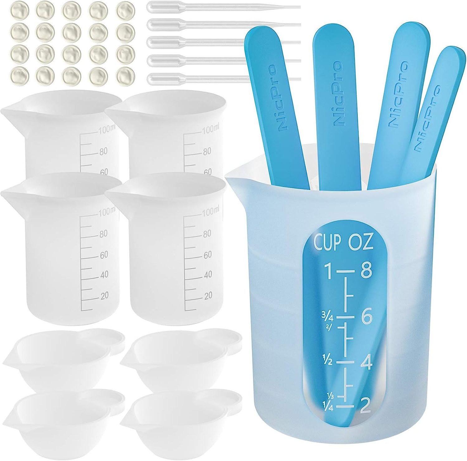 Silicone Resin Measuring Cups  250 & 100 ml Measure Cups Silicone Popsicle Stir Sticks Pipettes