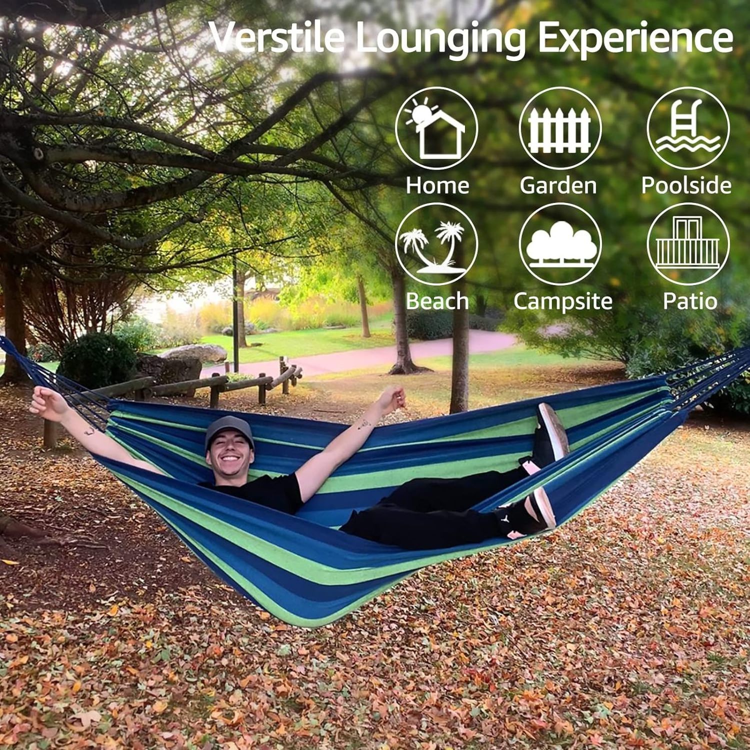 Large Single Canvas Cotton Hammock | Weights up to 400 lb. | Indoor & Outdoor Hammock Bed for Stand, Patio, Garden, Backyard