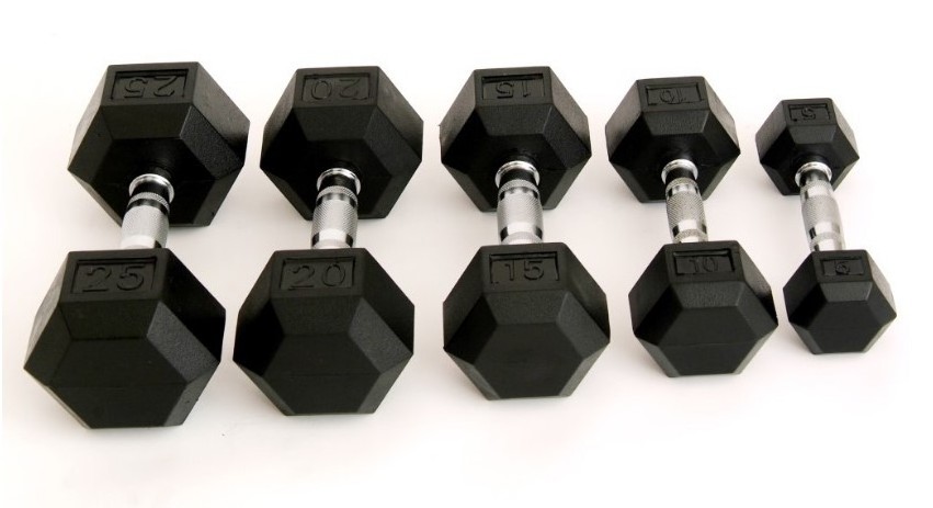 Set of 2 Hex Rubber Dumbbell with Metal Handles, Pair of 2 Heavy Dumbbells Choose Weight (5lb, 8lb, 10lb, 15lb, 20 Lb, 25lb, 30l