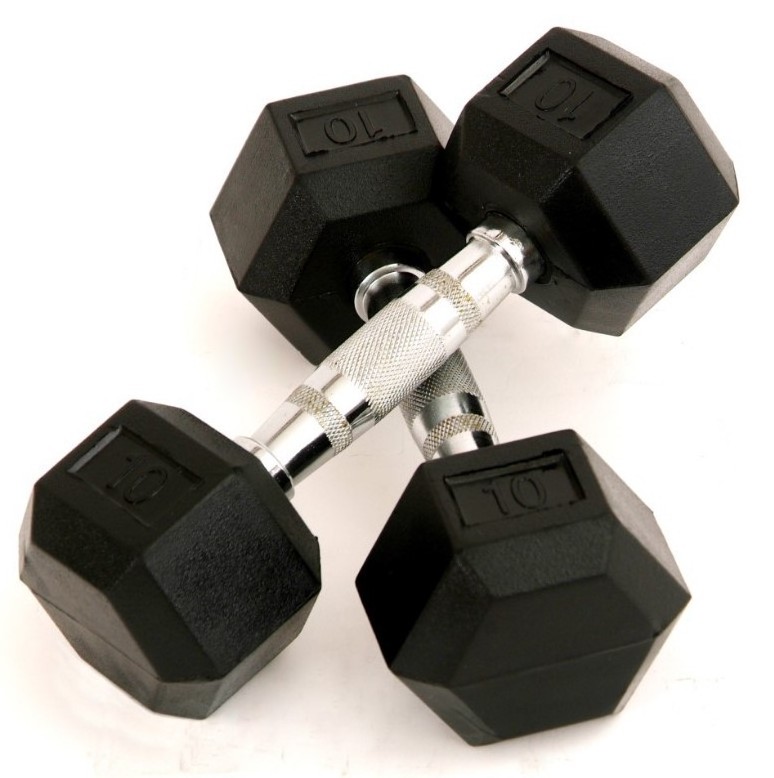 Set of 2 Hex Rubber Dumbbell with Metal Handles, Pair of 2 Heavy Dumbbells Choose Weight (5lb, 8lb, 10lb, 15lb, 20 Lb, 25lb, 30l