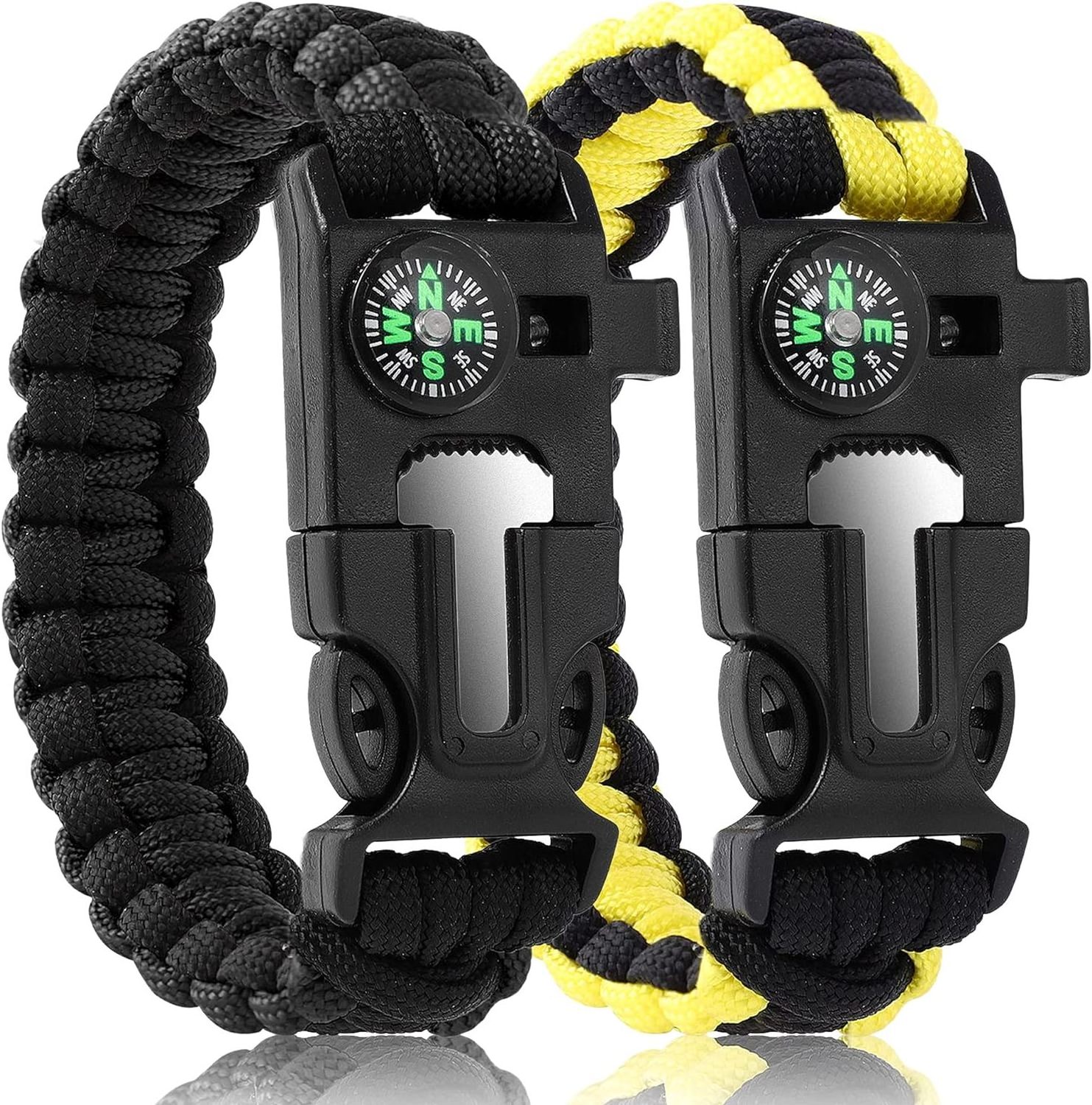 Bracelets,Survival Bracelets for Men Tactical 5-in-1 Camping Gear Kits,with 12-ft Detachable Parachute Rope,Fire Starter