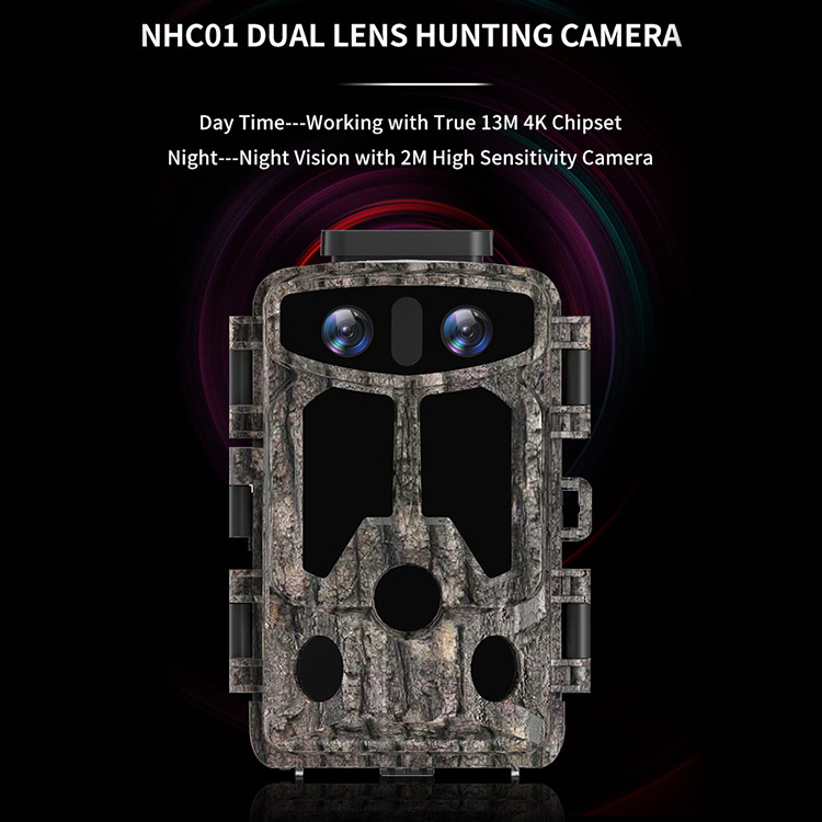 New Design Long Night Vision Range WIFI 48MP 4K Dual Lens Trail camera With Solar Panel