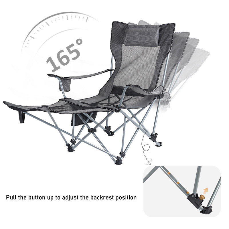 Folding Beach Chair Portable Detachable Foot Rest Chair Thickened Back Fishing Camping Lounge Chair Outdoor With Cup Holder