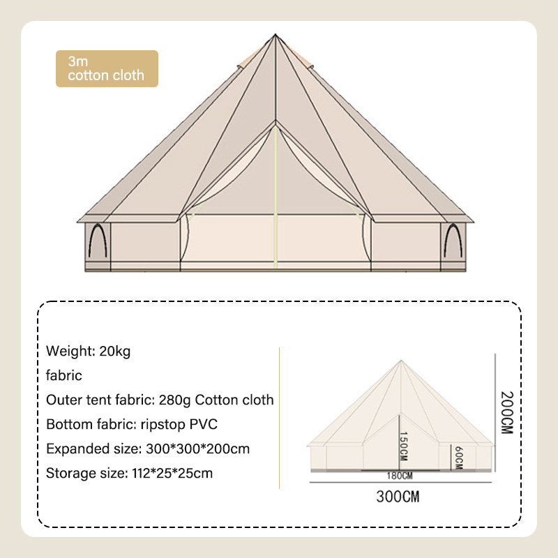 Camp Tent Outdoor Pyramid Cotton Tent Rainproof Portable Folding Shelter Winter Bell Yurt Tent For Sale