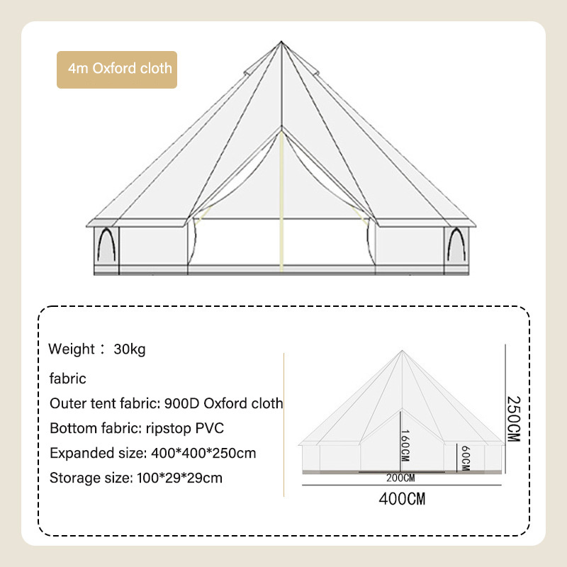 Camp Tent Outdoor Pyramid Cotton Tent Rainproof Portable Folding Shelter Winter Bell Yurt Tent For Sale