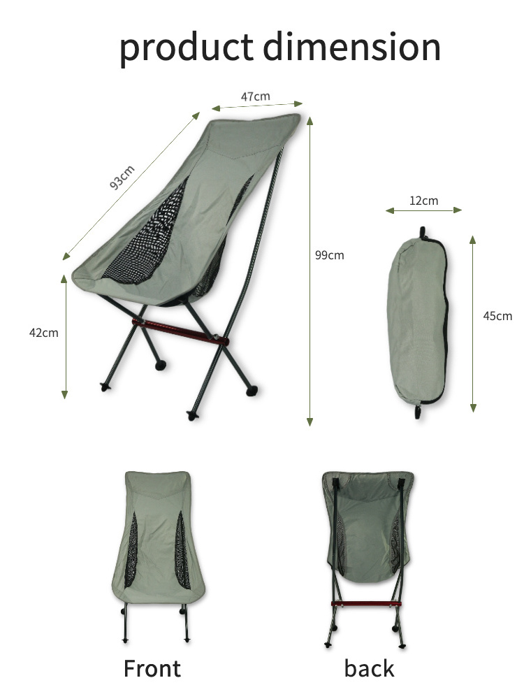 Outdoor Folding Chair Tall Raised Moon Chair Portable Camping Fishing Hiking Sketch Leisure Beach High Back Lounge Chair