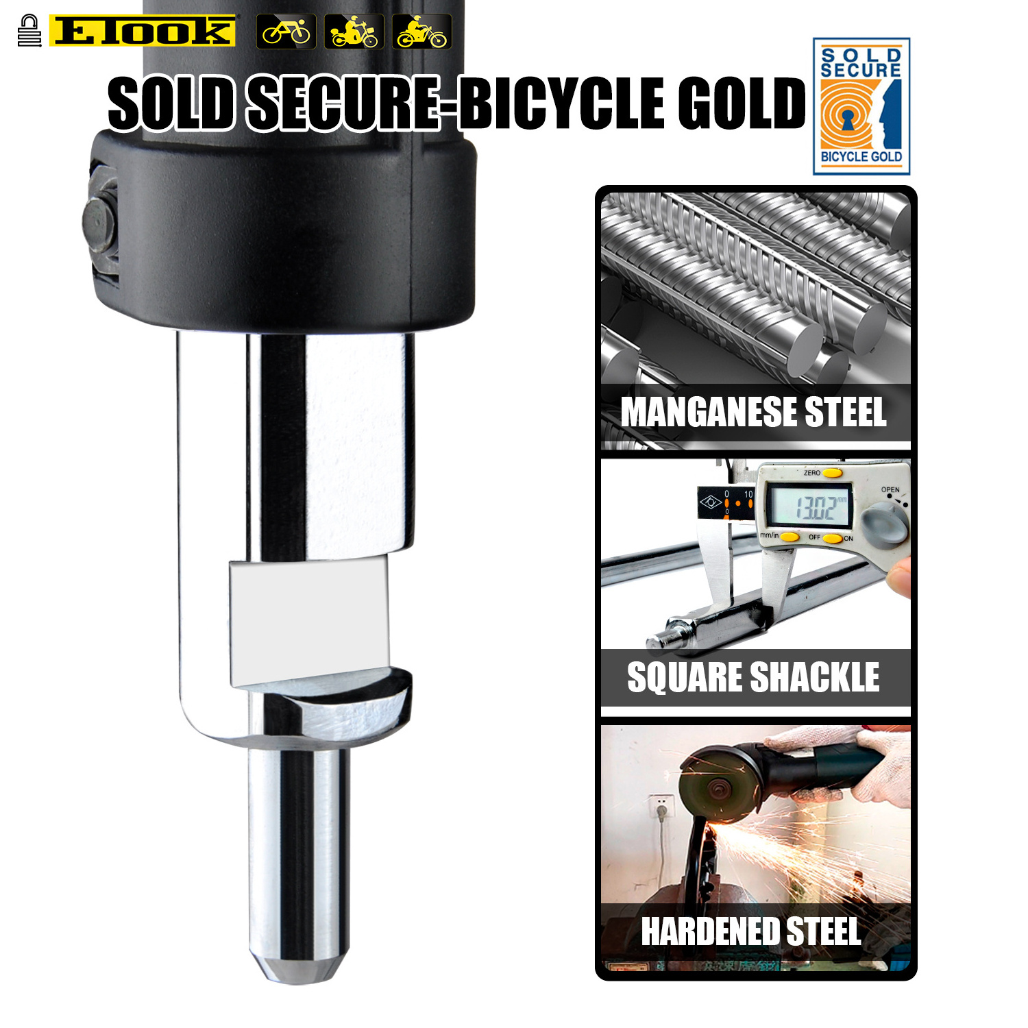 ETOOK High Security U Lock Bike Lock Anti Theft Mountain Bicycle U Lock With Cable