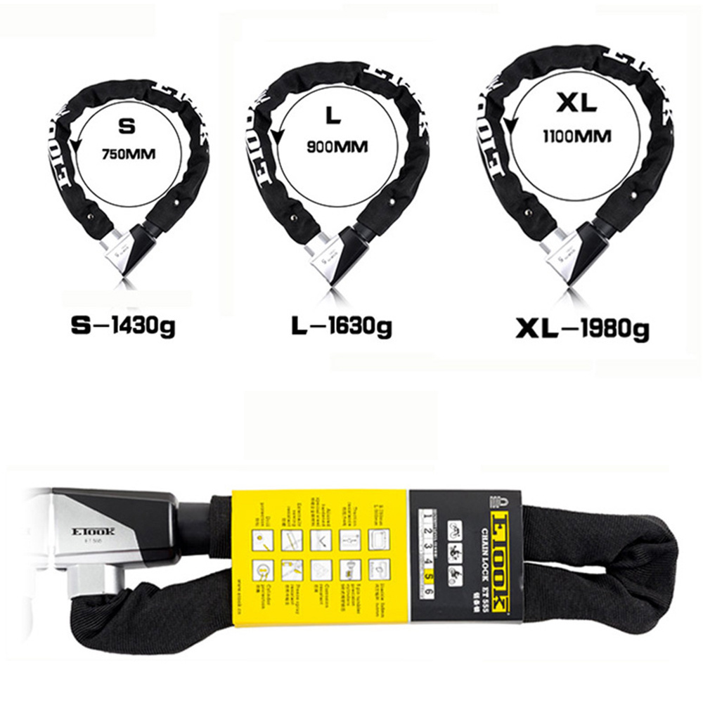 ETOOK Bicycle Key Cloth  Lock Stainless Steel Mountain Bike Bicycle Chain Link Lock