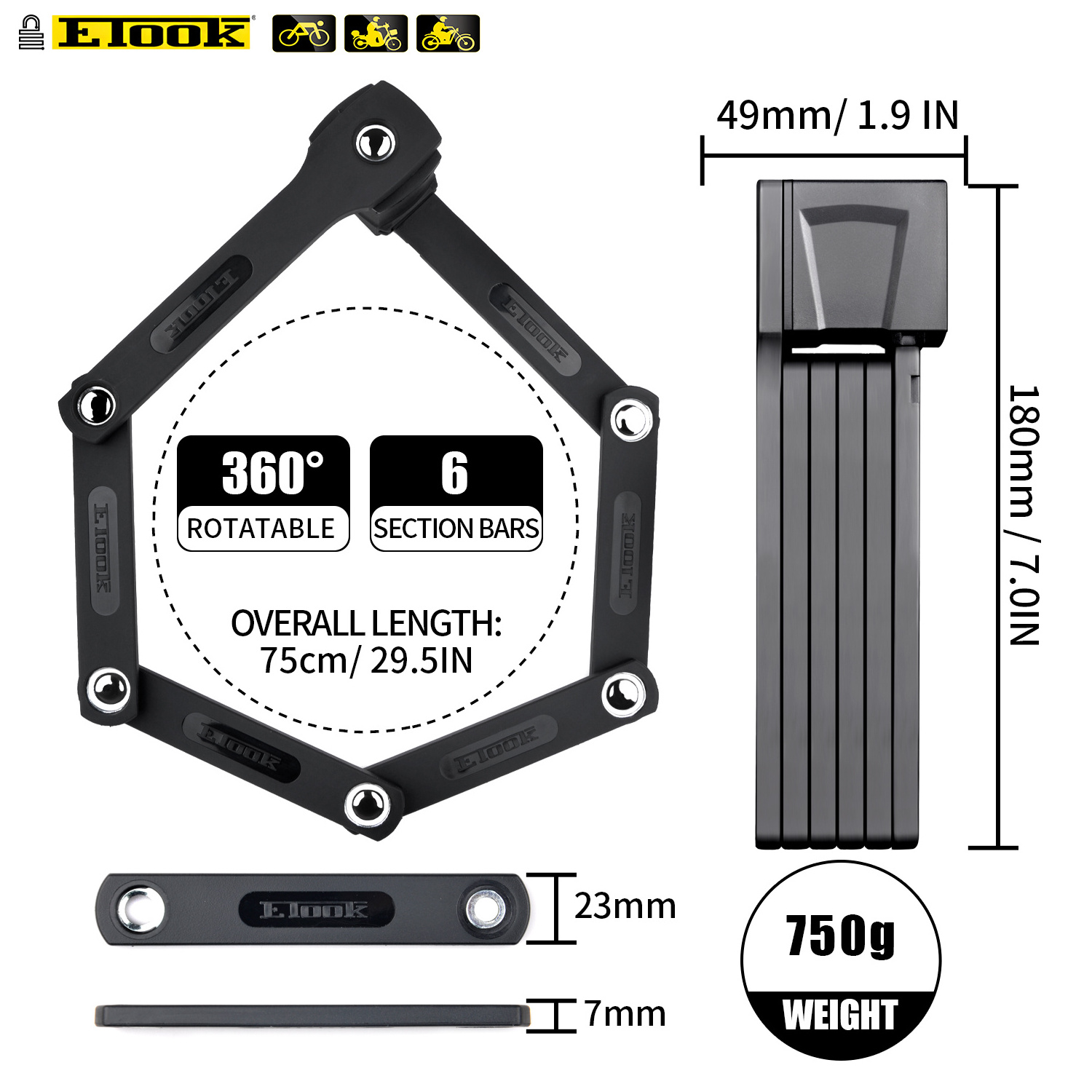 ETOOK Patent Design Bike Foldable Lock Original Factory Bike JointLock Anti Theft Escooter Electric Bicycle Bike Lock