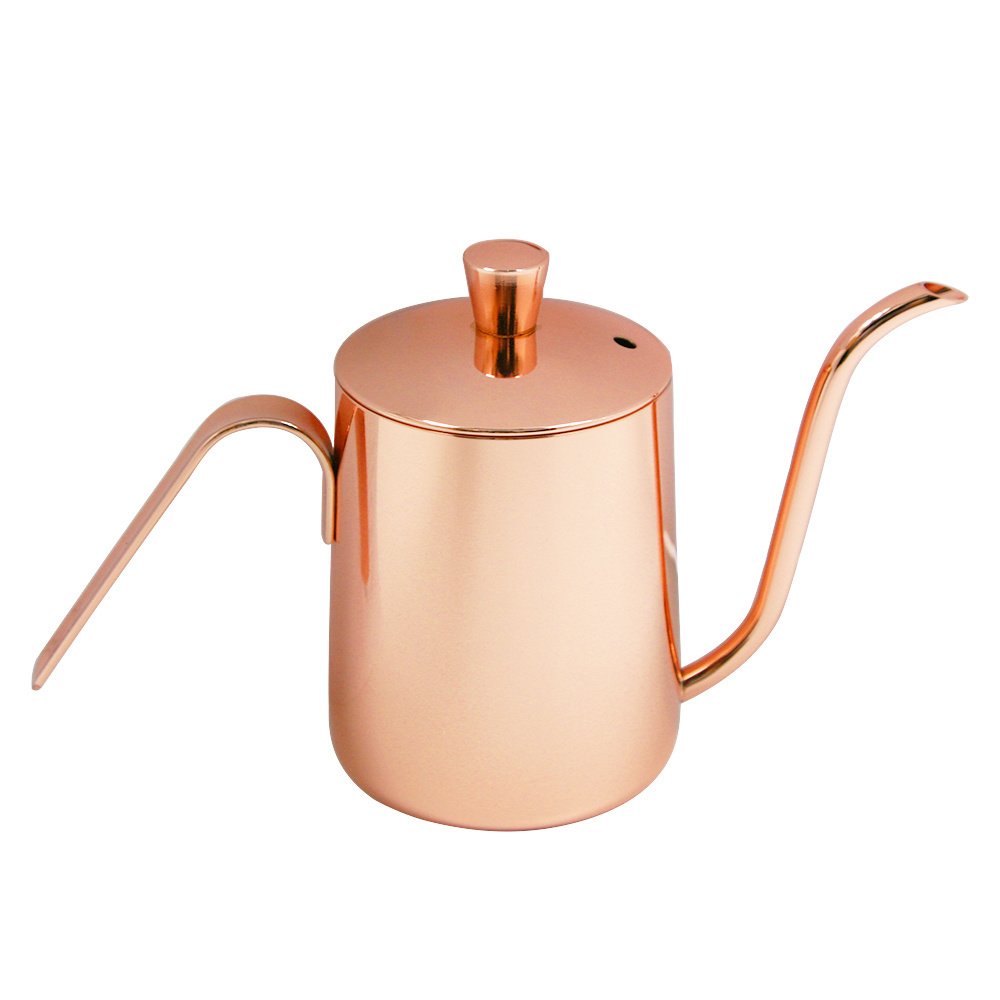 Gooseneck Spout Stainless Steel Copper Pour Over Drip Kettle With Lid Coffee Pot