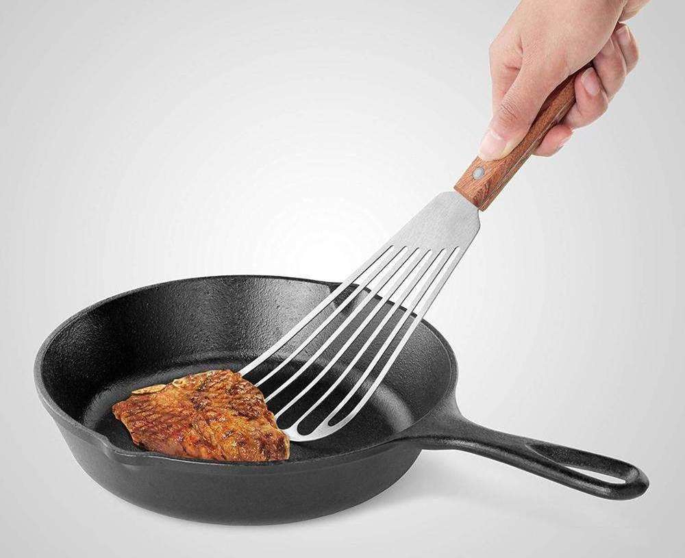 Food Grade Stainless Steel Spatula with Wooden Handle BBQ Turner