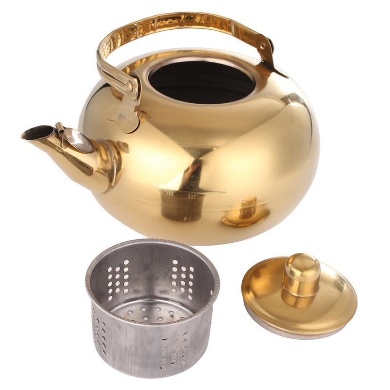 Gold Stainless Steel  Removable Tea Infuser Kitchen Tea Pot Kettle