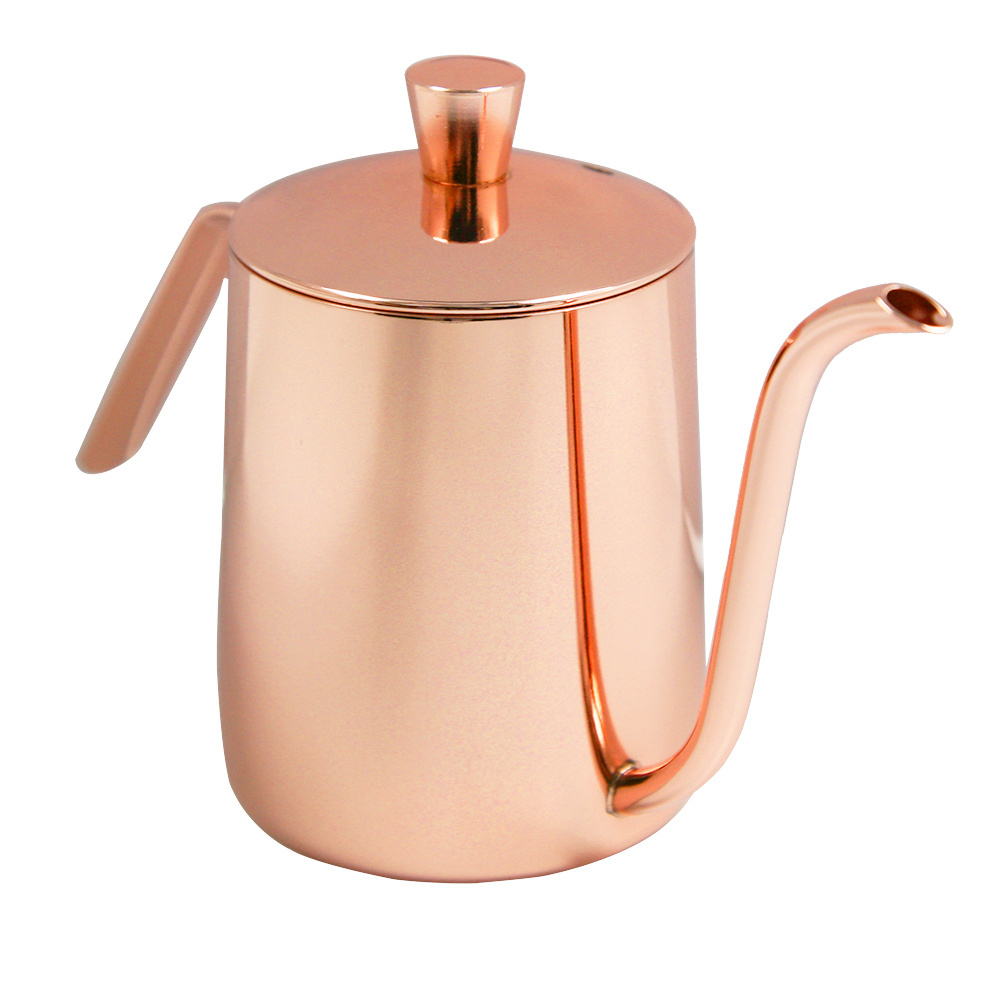 Gooseneck Spout Stainless Steel Copper Pour Over Drip Kettle With Lid Coffee Pot