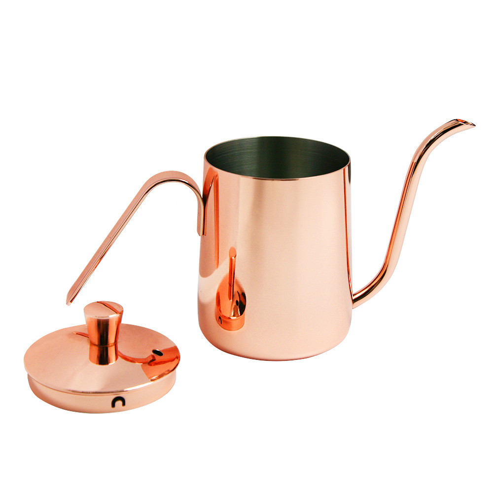 Gooseneck Spout Stainless Steel Copper Pour Over Drip Kettle With Lid Coffee Pot