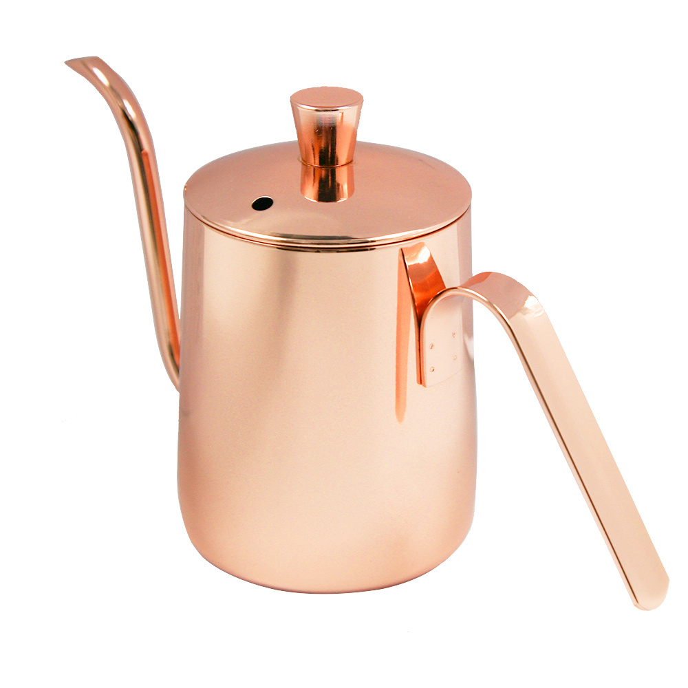 Gooseneck Spout Stainless Steel Copper Pour Over Drip Kettle With Lid Coffee Pot