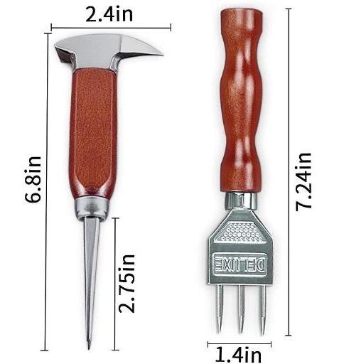 Ice Pick set of 2-7.24 Inch and 6.8Inch Stainless Steel Ice Crusher with Wood Handle, Japanese Style Ice Chipper