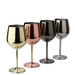 Hot Sale Unbreakable Plated Wine Glasses Black Copper Red Rose Gold Stemmed Stemless Wine Glass Stainless Steel Wine Glass