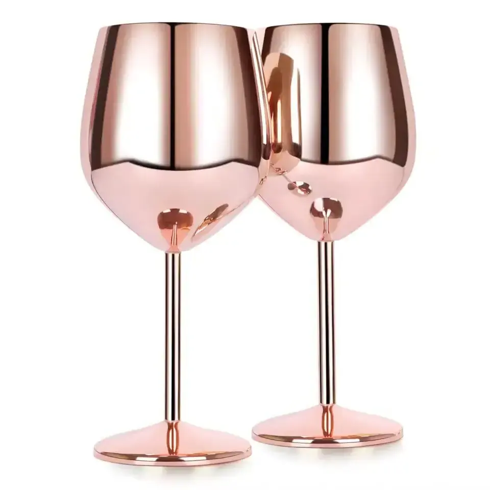 Hot Sale Unbreakable Plated Wine Glasses Black Copper Red Rose Gold Stemmed Stemless Wine Glass Stainless Steel Wine Glass