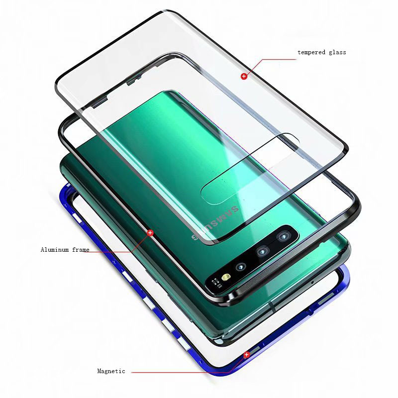 360 Double glass Metal Magnet Case for Samsung S10 S9 S8 Plus Note 8 Note 9 Full Cover Magnetic Adsorption Mobile Phone Case