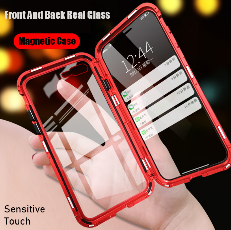 360 Double glass Metal Magnet Case for Samsung S10 S9 S8 Plus Note 8 Note 9 Full Cover Magnetic Adsorption Mobile Phone Case