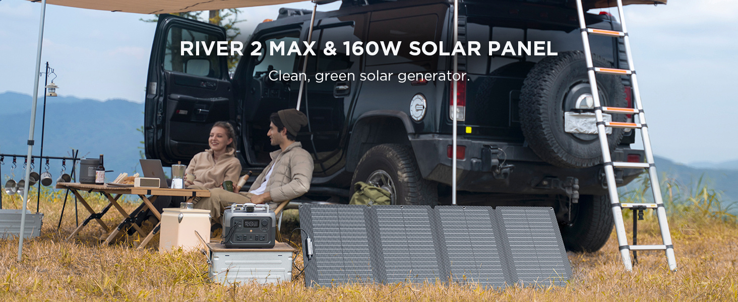 ECOFLOW RIVER 2 Max Solar Generator 512Wh Long-life LiFePO4 Portable Power Station& 160W Solar Panel for Home Backup Power, Camp