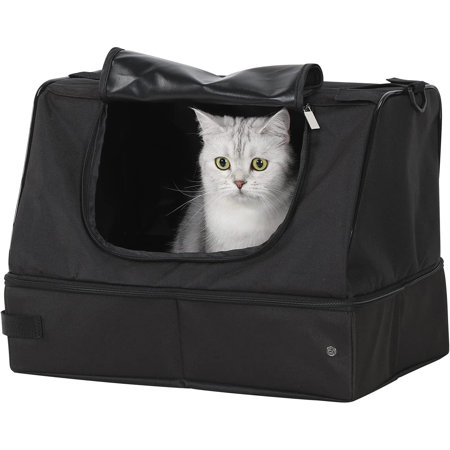 Leak-Proof Collapsible Portable Cat Litter Box with Lid for Travel