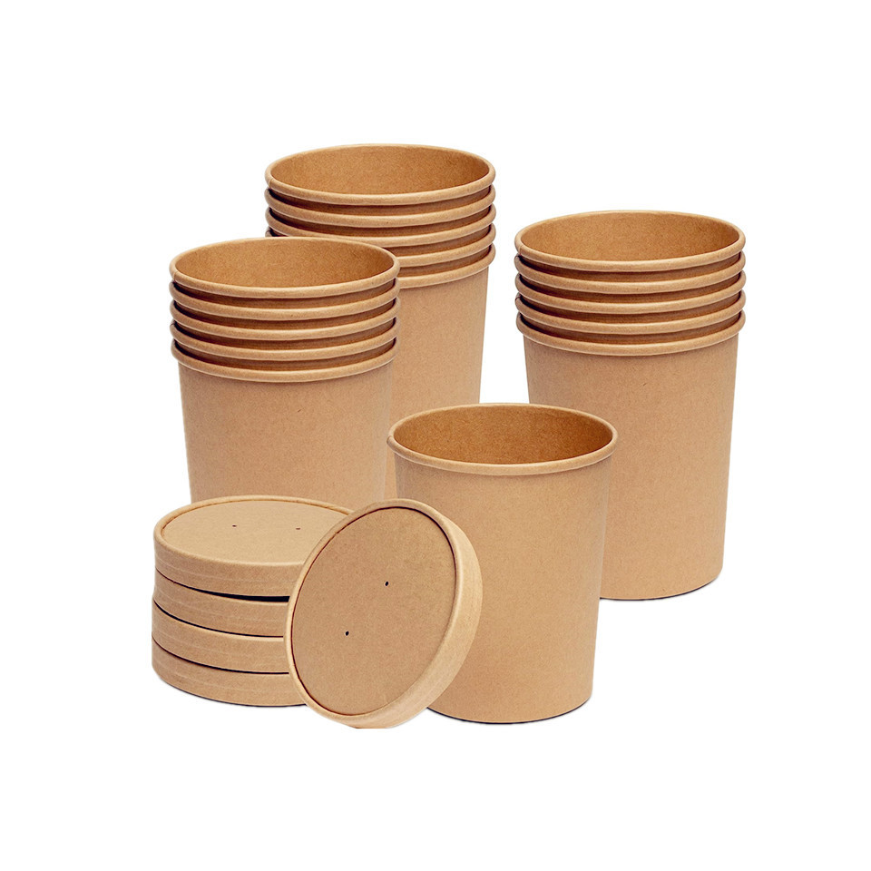 2023 Eke Package 25 Sets 32 oz. Paper Food Containers With Vented Lids, To Go Hot Soup Bowls, Disposable Ice Cream Cups, Kraft