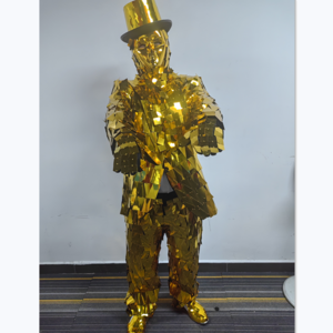 Gold mirror man costume golden glass men stage performance costume technology show party space suit costumes