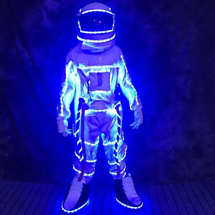 LED Costumes for Adults Astronaut Cosplay Cloth Light Up Dress Rave Outfits Party Nightclub Space Mascot Luminous Stage Clothing