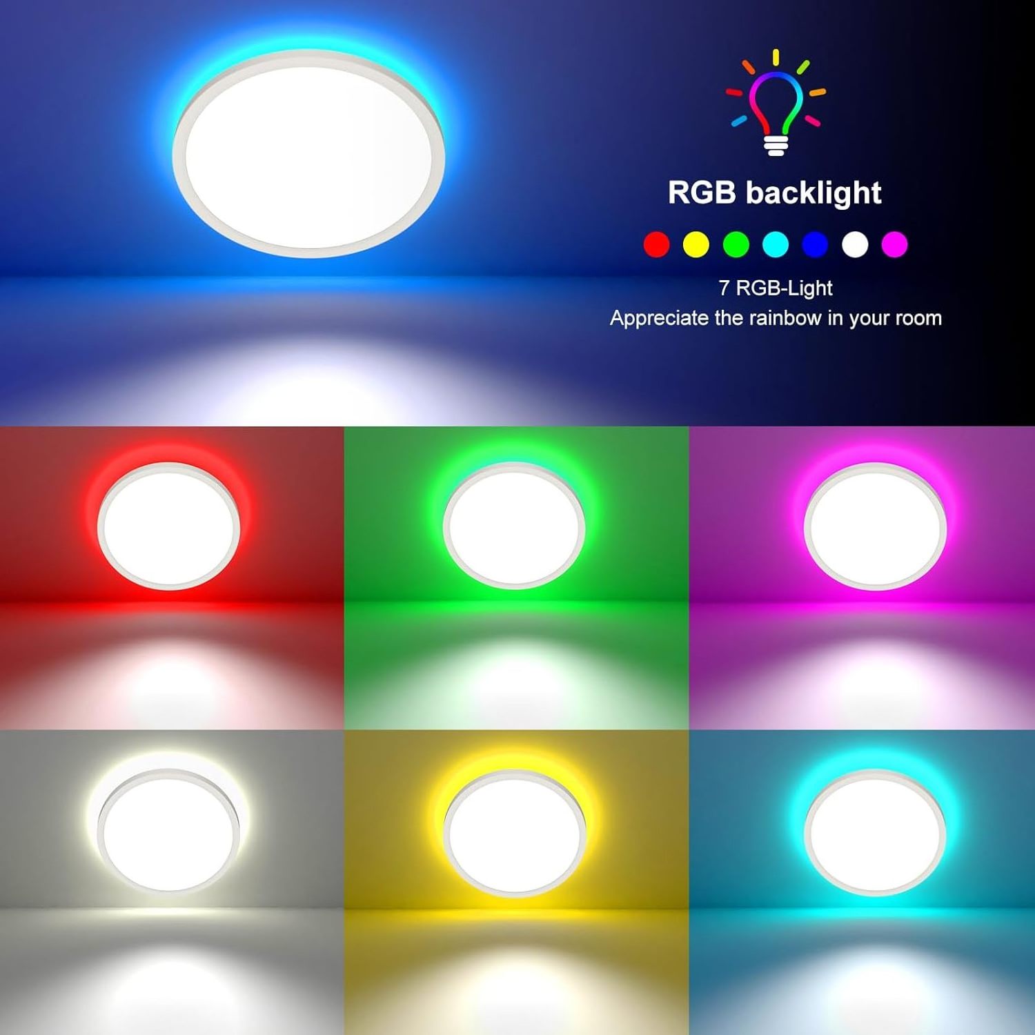 New Ultra Thin Round Stepless Dimming 3000-6500k Backlight Rgb Atmosphere Lamp Multifunction 24W RGB Ceiling Light For Home