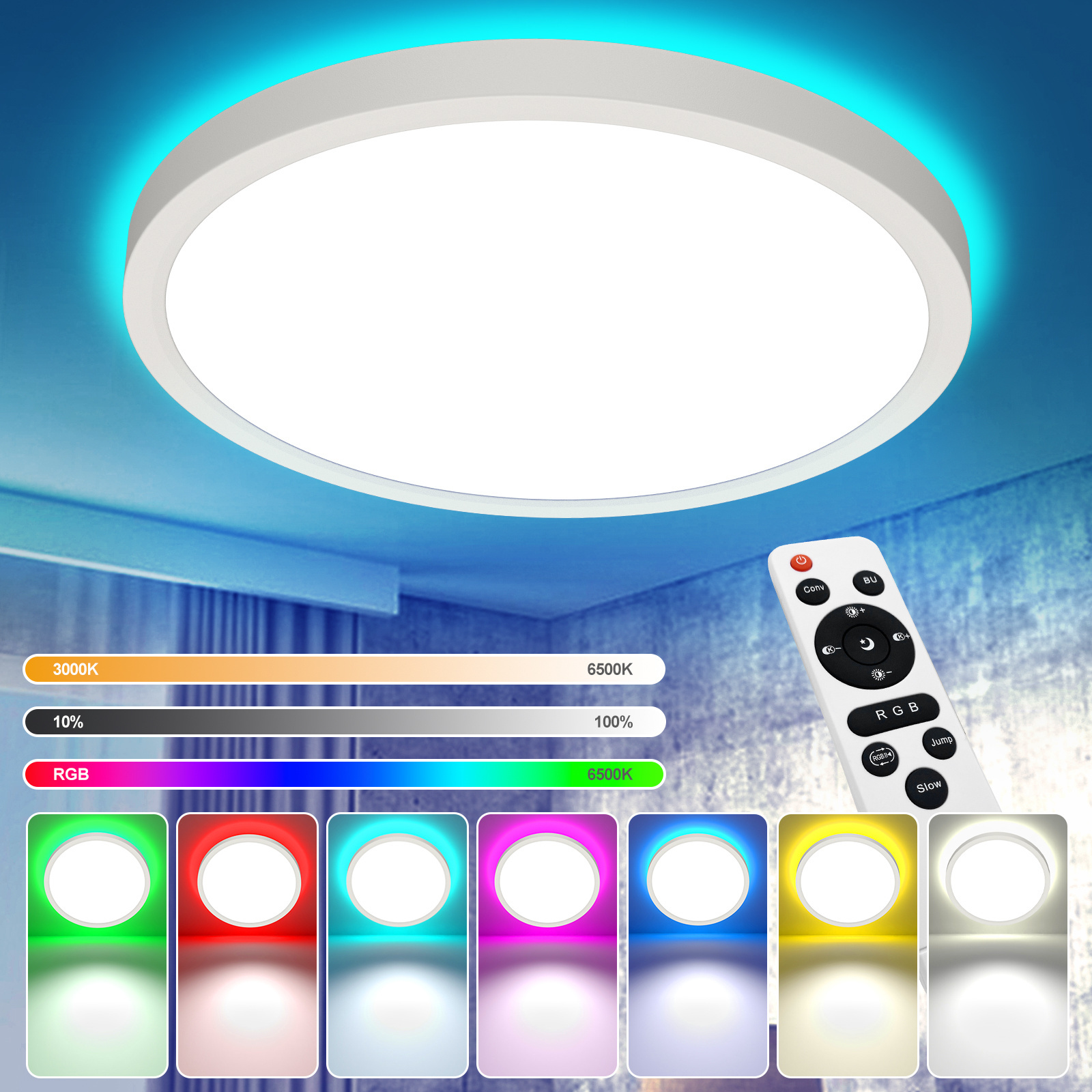 New Ultra Thin Round Stepless Dimming 3000-6500k Backlight Rgb Atmosphere Lamp Multifunction 24W RGB Ceiling Light For Home