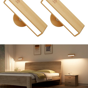 YiLaie Unique Design Wood Wall Reading Lamp 2 Pack Head Lamps Rechargeable Kids Night Light Adjustable Wall Sconces for Bedside