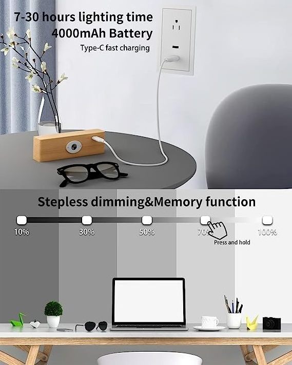 Yilaie Battery Operated Wall Sconces Wireless Rechargeable Reading Lamp Indoor Dimmable Rotatable Wood Reading Light for Bedroom