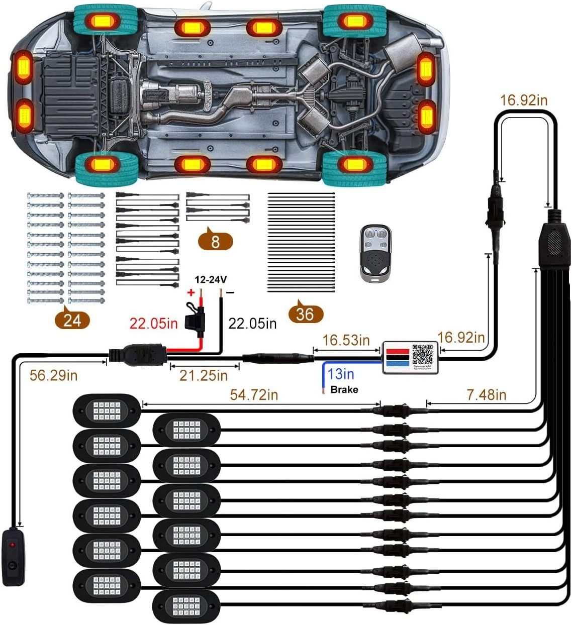 YiLaie Quality Ambient Car Light Waterproof IP68 Car Underglow Kit for ATV UTV SUV Off Road Boat Truck LED Car RGBW Rock Lights