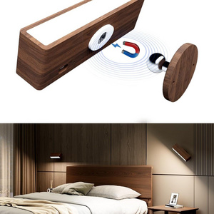 New LED Wall Sconces Rechargeable Black Walnut Battery Operated Wood Wall Lamp Indoor Cordless Wall Light for Bedroom Reading