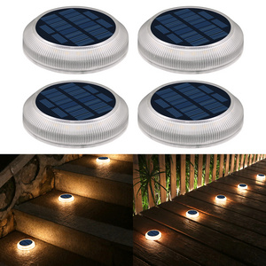 Wholesale Solar Powered garden lights 4 Pack Outdoor IP68 for Stairs Patio Dock Driveway Step lamp Round LED Solar Deck Lights