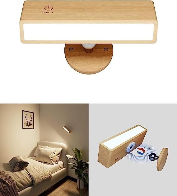 YiLaie Magnetic Wooden Rotatable Night Light Smart 360 Degree Wall Lamps For Home Bedroom Led Wall Reading Night Light bedside