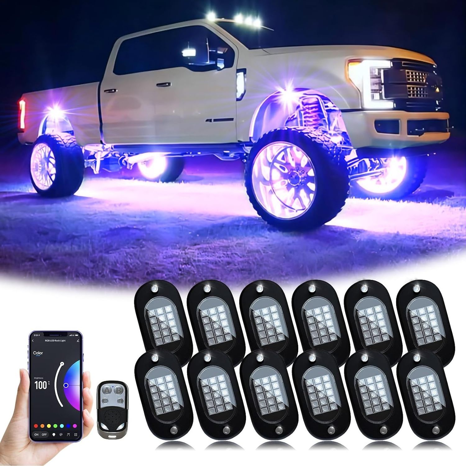 YiLaie Quality Ambient Car Light Waterproof IP68 Car Underglow Kit for ATV UTV SUV Off Road Boat Truck LED Car RGBW Rock Lights