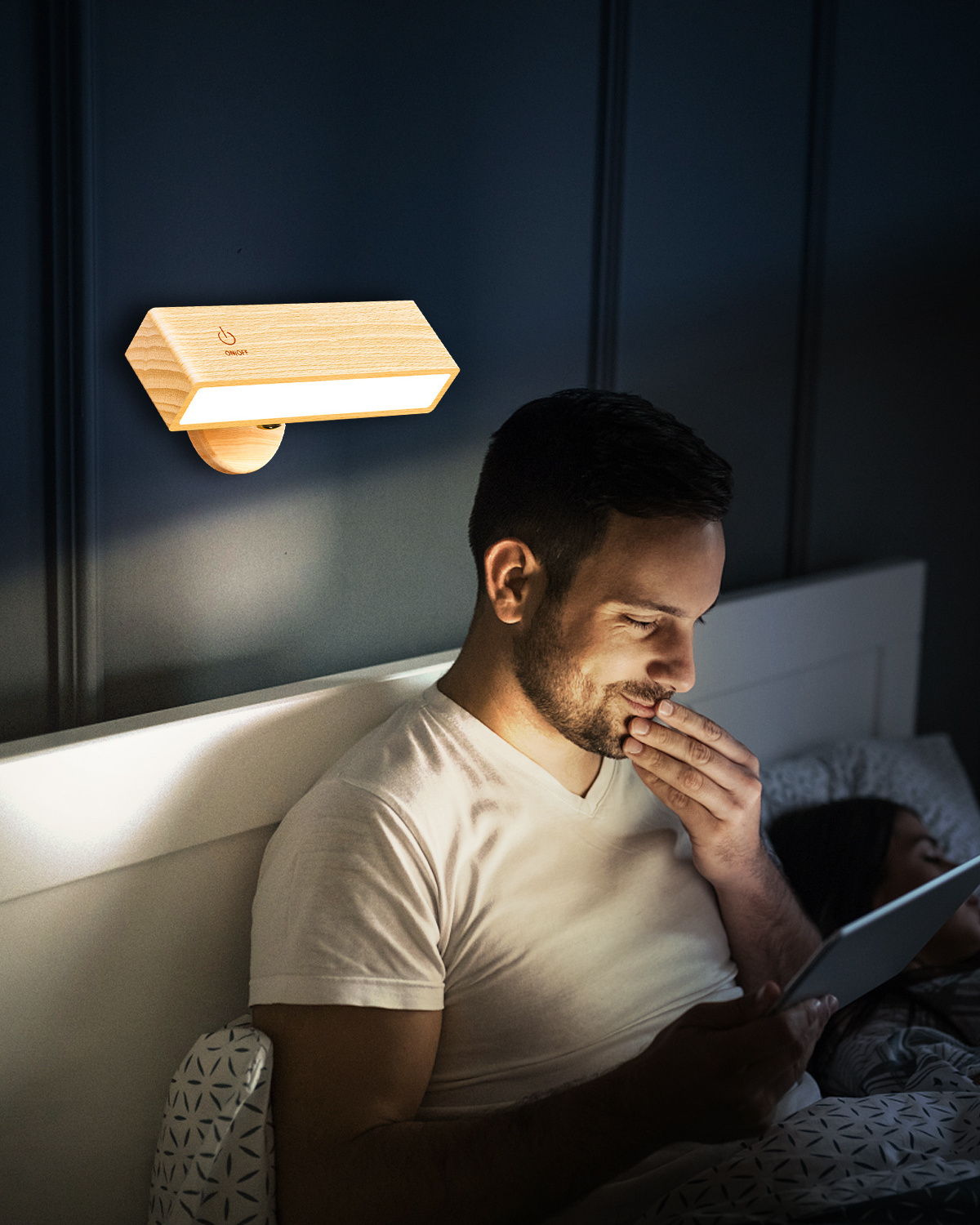 Unique Wooden Led Wall Lamp Touch Control 360 Rotatable USB Rechargeable Wireless Portable Night Light For Bedside Reading Lamp