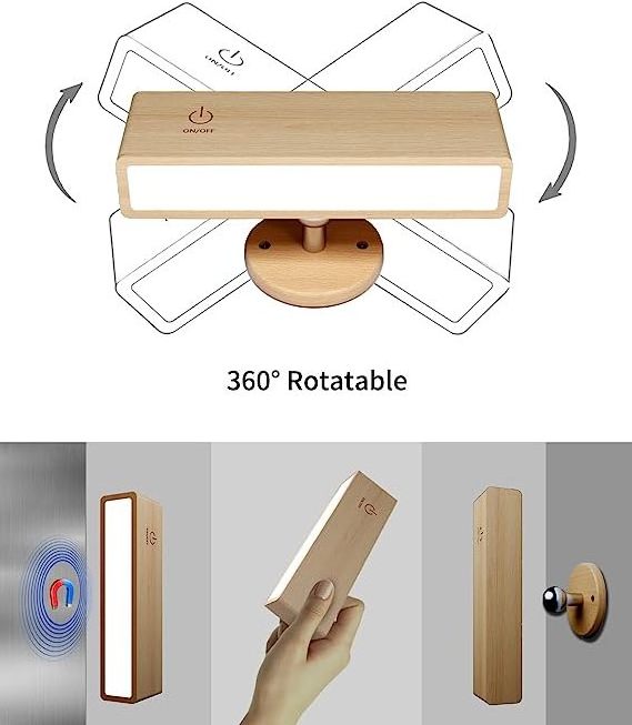 YiLaie Magnetic Wooden Rotatable Night Light Smart 360 Degree Wall Lamps For Home Bedroom Led Wall Reading Night Light bedside