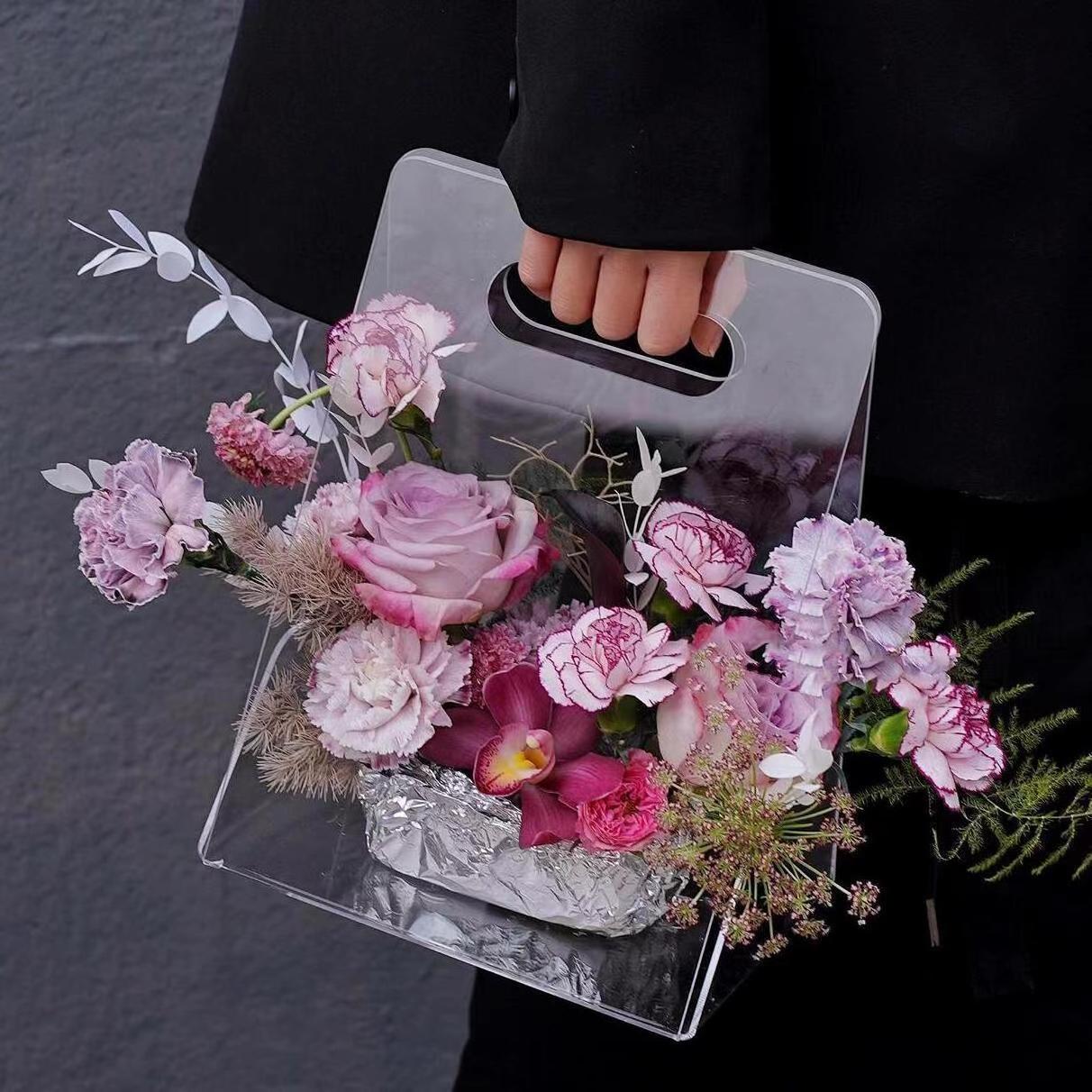 Elegant Portable Transparent Acrylic Flower Box Clear Bouquet Bags for Gift Box