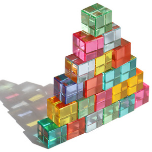 60PCS Rainbow Coloured Stacking Crystal Cubes Toys Acrylic Building Brick Blocks for Kids