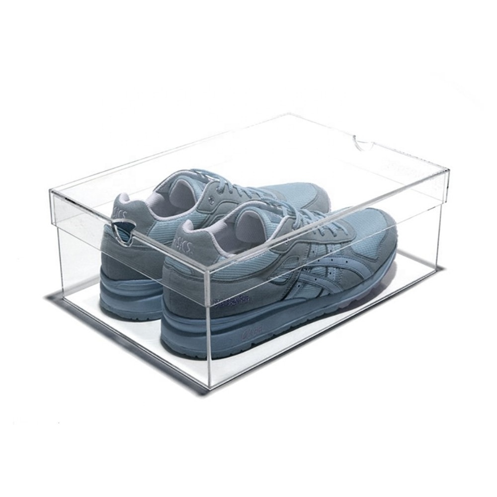 Advertising Standard Rectangular Custom Transparent Clear Acrylic Shoe Box Wall organizer with Lid