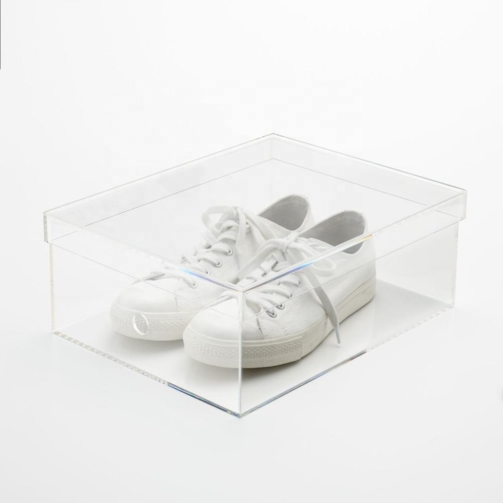 Advertising Standard Rectangular Custom Transparent Clear Acrylic Shoe Box Wall organizer with Lid