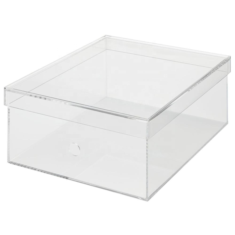 Advertising Standard Rectangular Custom Transparent Clear Acrylic Shoe Box Wall organizer with Lid