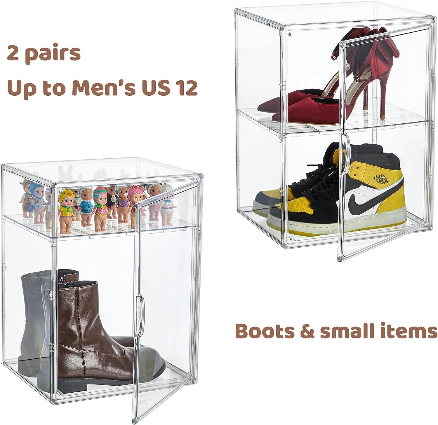 Plastic Stackable Foldable Front Openable Boxes Acrylic High Heel Shoe Storage Box